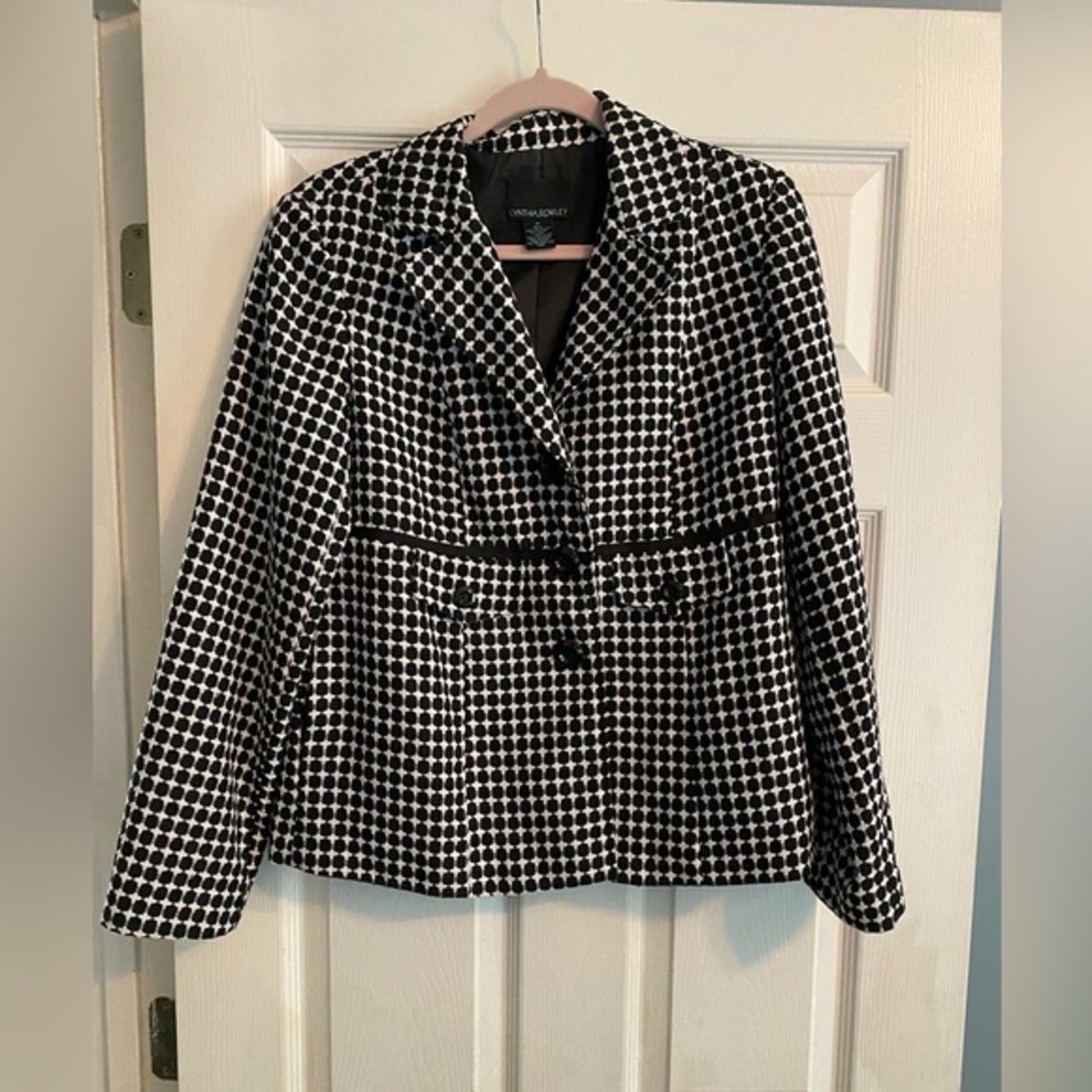 Cynthia Rowley Black and White Square Design Women's Medium Blazer Workwear‎